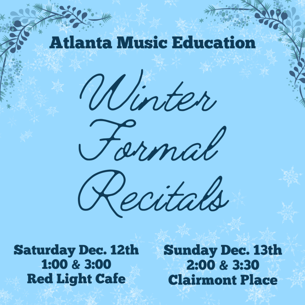 Winter Formal Recitals flyer: Saturday Dec. 12th, 1:00 and 3:00, Red Light Cafe; Sunday Dec. 13th, 2:00 and 3:30, Clairmont Place.